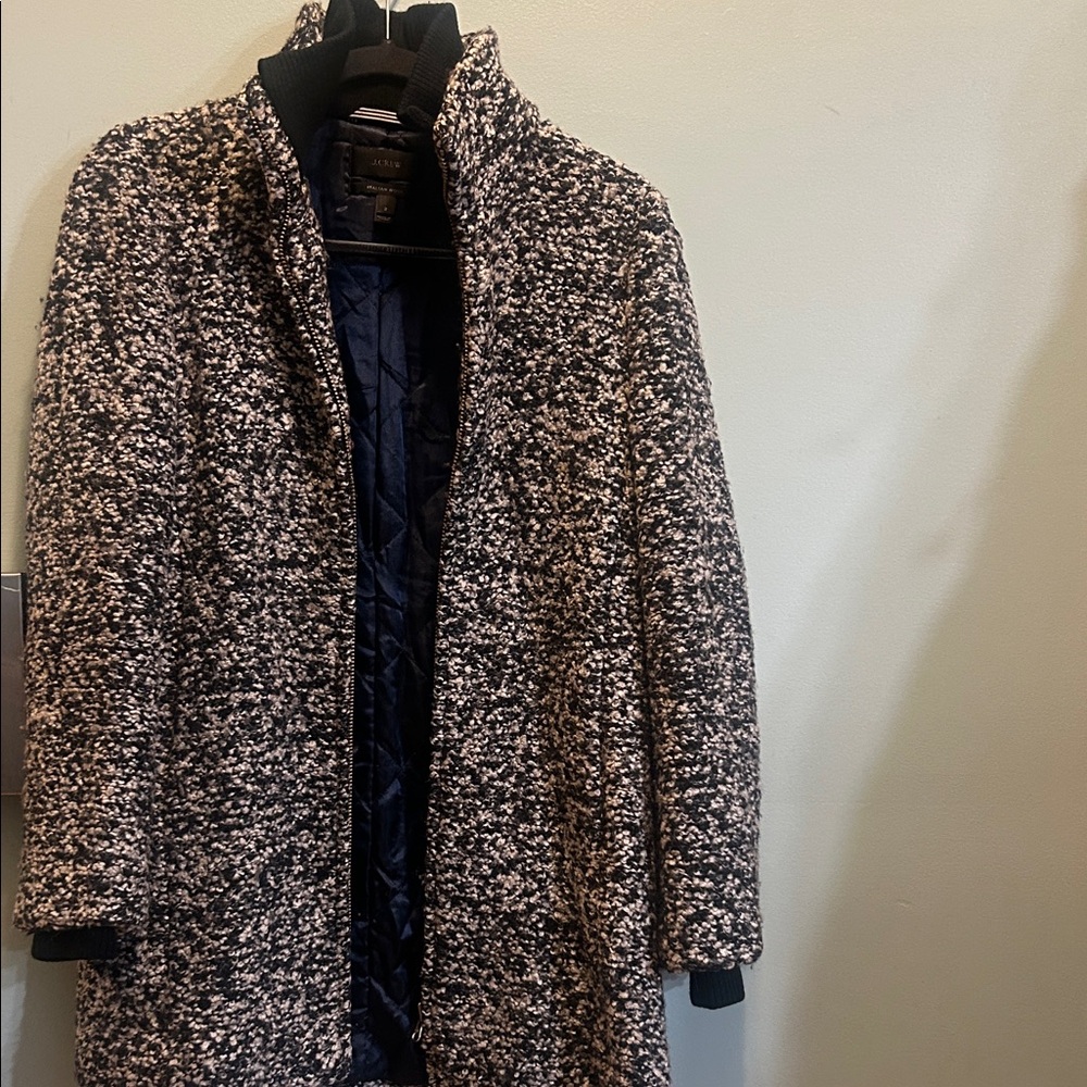 J.Crew Lodge Coat Speckled Boucle Italian Wool Black Ivory Size 2